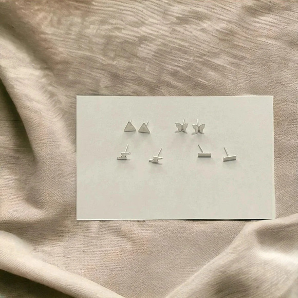 Silver Bar & Lightning Bolt & Triangle & Butterfly Stud Earrings - Picture 8 of 8